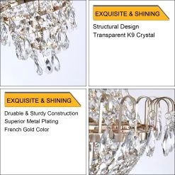 Oaks Aura Modern Mid-Century French Gold Empire Glam Crystal Chandelier, Crystal Ceiling Light For Hallway, Living Room, Bedroom -Bedroom Furniture Shop Oaks Aura Modern Mid Century French Gold Empire Glam Crystal Chandelier2C Crystal Ceiling Light for Hallway2C Living Room2C Bedroom 9