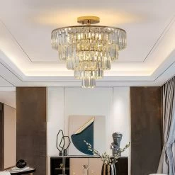 Oaks Aura Modern Mid-Century French Gold Glam Crystal Chandelier, Crystal Ceiling Light For Hallway, Living Room, Bedroom -Bedroom Furniture Shop Oaks Aura Modern Mid Century Glam Crystal Chandelier2C Crystal Ceiling Light for Hallway2C Living Room2C Bedroom 2