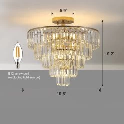 Oaks Aura Modern Mid-Century French Gold Glam Crystal Chandelier, Crystal Ceiling Light For Hallway, Living Room, Bedroom