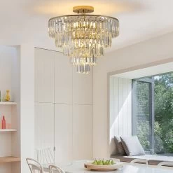 Oaks Aura Modern Mid-Century French Gold Glam Crystal Chandelier, Crystal Ceiling Light For Hallway, Living Room, Bedroom -Bedroom Furniture Shop Oaks Aura Modern Mid Century Glam Crystal Chandelier2C Crystal Ceiling Light for Hallway2C Living Room2C Bedroom 5