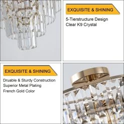 Oaks Aura Modern Mid-Century French Gold Glam Crystal Chandelier, Crystal Ceiling Light For Hallway, Living Room, Bedroom -Bedroom Furniture Shop Oaks Aura Modern Mid Century Glam Crystal Chandelier2C Crystal Ceiling Light for Hallway2C Living Room2C Bedroom 6