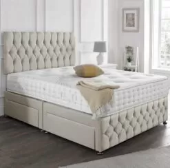 New Damask Fabric Divan Set + Matching Beirut Headboard & Footboard + Hand Tufted Pocket Spring Memory Mattress