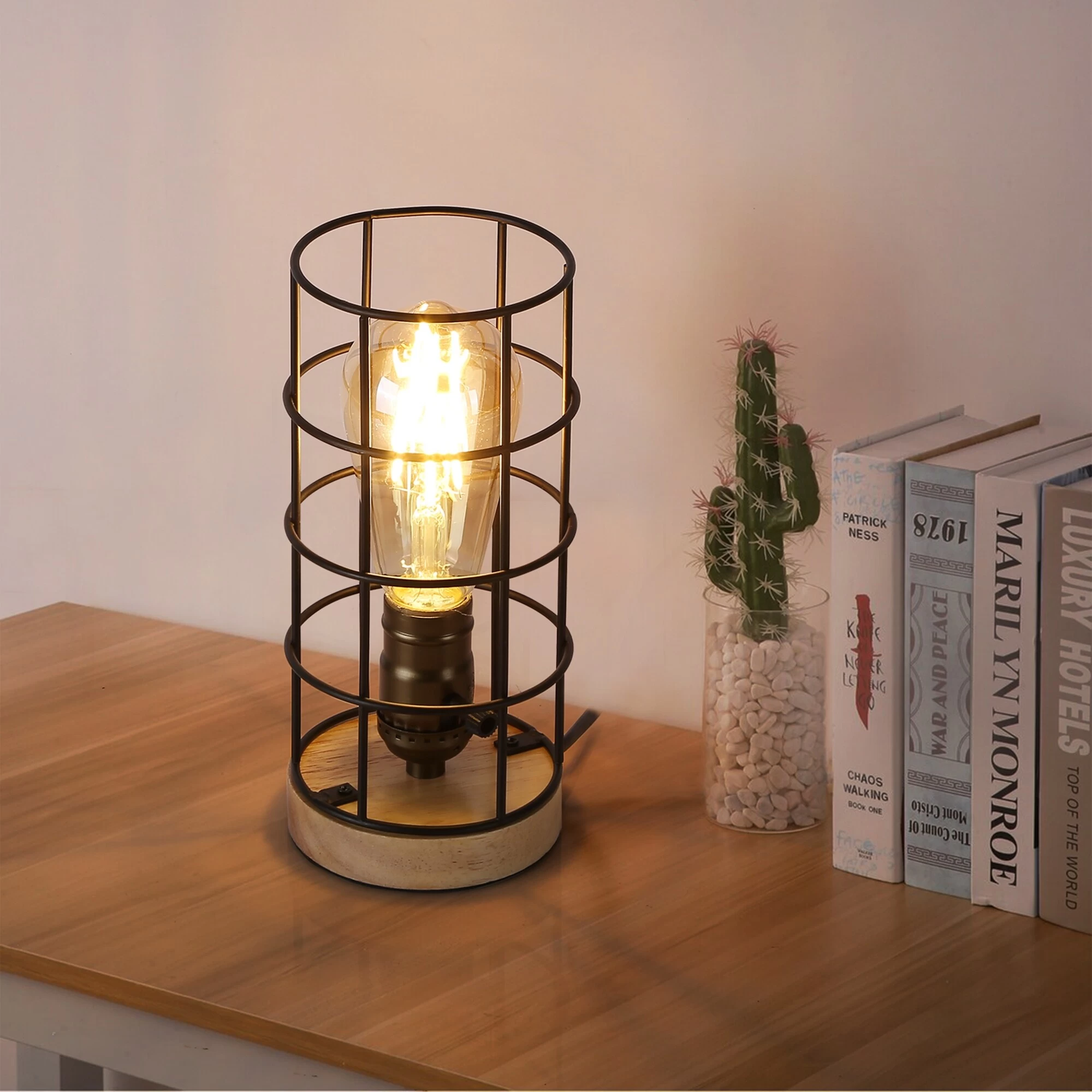 Retro Industrial Minimalism Small Table Lamp For Bedroom Bedside And Living Room, Wood Base Cute Mini Table Edison Desk Lamp 5 Retro Industrial Minimalism Small Table Lamp For Bedroom Bedside And Living Room, Wood Base Cute Mini Table Edison Desk Lamp - Image 3
