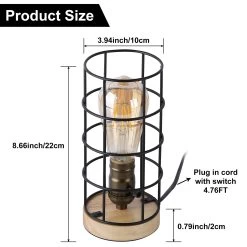 Retro Industrial Minimalism Small Table Lamp For Bedroom Bedside And Living Room, Wood Base Cute Mini Table Edison Desk Lamp