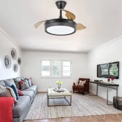 Round 36-inch LED Retractable Ceiling Fan With Remote 3 Color Tones Quiet Ceiling Fan For Living Room And Bedroom - 36 Inches -Bedroom Furniture Shop Round 36 inch LED Retractable Ceiling Fan with Remote 3 Color Tones Quiet Ceiling Fan for Living Room and Bedroom 36 Inches 15