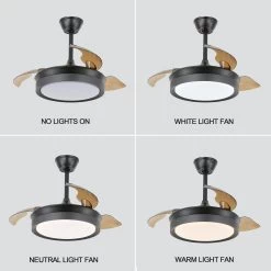 Round 36-inch LED Retractable Ceiling Fan With Remote 3 Color Tones Quiet Ceiling Fan For Living Room And Bedroom - 36 Inches -Bedroom Furniture Shop Round 36 inch LED Retractable Ceiling Fan with Remote 3 Color Tones Quiet Ceiling Fan for Living Room and Bedroom 36 Inches 17