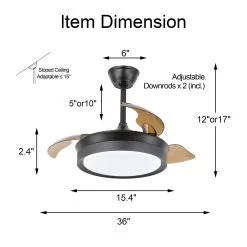 Round 36-inch LED Retractable Ceiling Fan With Remote 3 Color Tones Quiet Ceiling Fan For Living Room And Bedroom - 36 Inches -Bedroom Furniture Shop Round 36 inch LED Retractable Ceiling Fan with Remote 3 Color Tones Quiet Ceiling Fan for Living Room and Bedroom 36 Inches 18