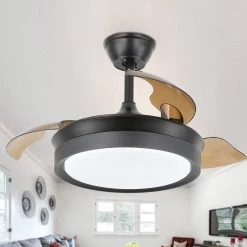Round 36-inch LED Retractable Ceiling Fan With Remote 3 Color Tones Quiet Ceiling Fan For Living Room And Bedroom - 36 Inches -Bedroom Furniture Shop Round 36 inch LED Retractable Ceiling Fan with Remote 3 Color Tones Quiet Ceiling Fan for Living Room and Bedroom 36 Inches 2