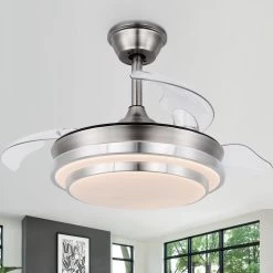 Round 36-inch LED Retractable Ceiling Fan With Remote 3 Color Tones Quiet Ceiling Fan For Living Room And Bedroom - 36 Inches -Bedroom Furniture Shop Round 36 inch LED Retractable Ceiling Fan with Remote 3 Color Tones Quiet Ceiling Fan for Living Room and Bedroom 36 Inches 4