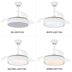 Round 36-inch LED Retractable Ceiling Fan With Remote 3 Color Tones Quiet Ceiling Fan For Living Room And Bedroom - 36 Inches -Bedroom Furniture Shop Round 36 inch LED Retractable Ceiling Fan with Remote 3 Color Tones Quiet Ceiling Fan for Living Room and Bedroom 36 Inches 8