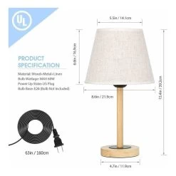 Set Of 2 Bedroom Beside Table Lamp Nightstand Light Wood Base - 5.5" X 15.4"