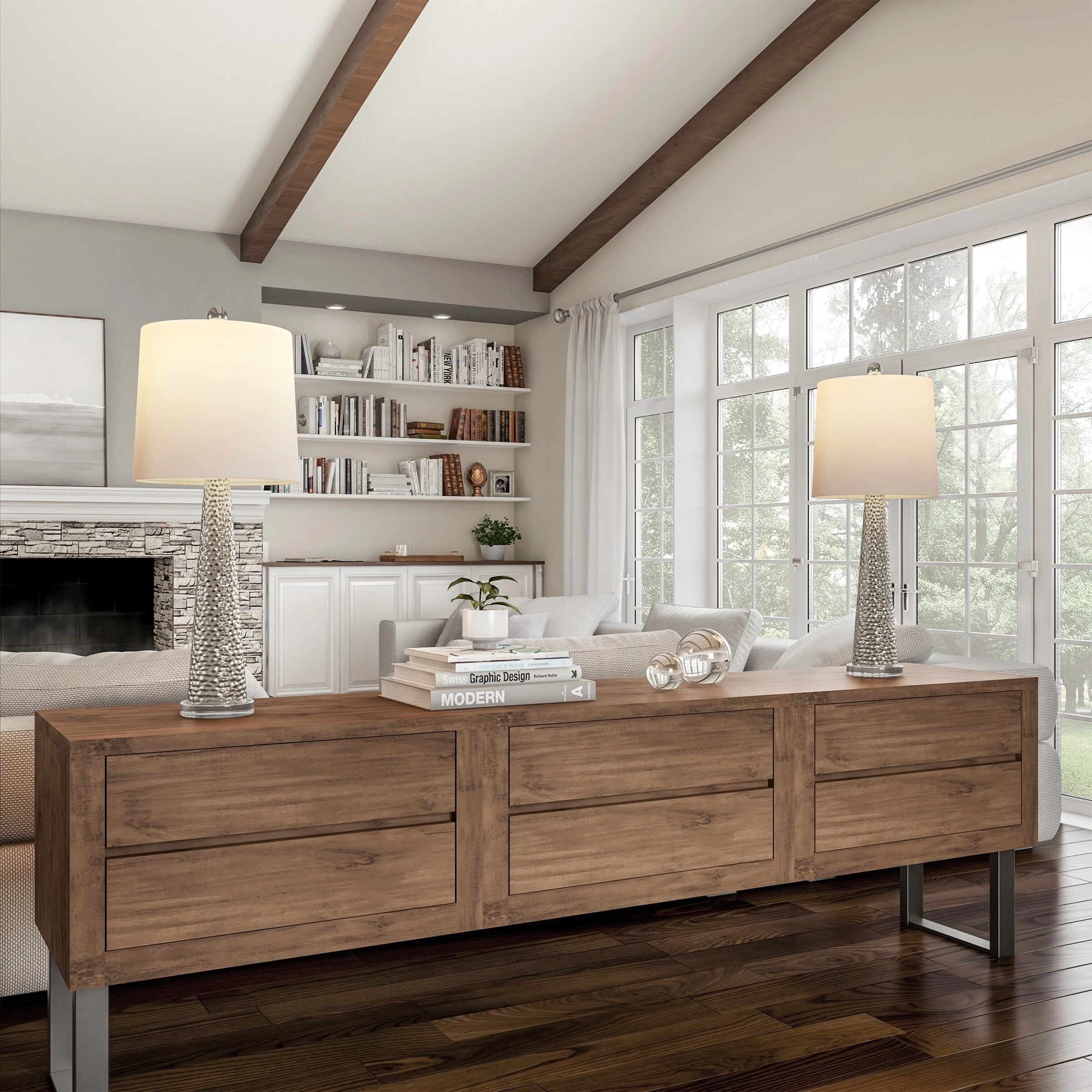 Set Of 2 Contemporary Hammered-Look Glass For Bedroom, Living Room, Office With Energy-Efficient LED Bulbs By Lavish Home 8 Set Of 2 Contemporary Hammered-Look Glass For Bedroom, Living Room, Office With Energy-Efficient LED Bulbs By Lavish Home - Image 6