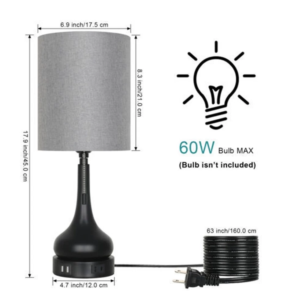 Set Of 2 Table Lamps Modern Bedroom Bedside Lamp With USB Port - 8.3" X 17.9" 3 Set Of 2 Table Lamps Modern Bedroom Bedside Lamp With USB Port - 8.3" X 17.9"