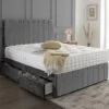 New Crushed Velvet Divan Set + Matching Oslo Headboard & Footboard + Hand Tufted Pocket Spring Memory Mattress -Bedroom Furniture Shop Steel 1 600x592 1