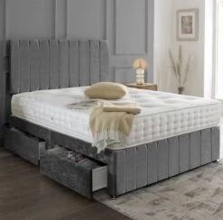 New Crushed Velvet Divan Set + Matching Oslo Headboard & Footboard + Hand Tufted Pocket Spring Memory Mattress