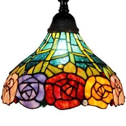 Tiffany Style Floor Lamp Arched Standing 62" Tall Stained Glass Rose Flower Bedroom Reading Gift AM035FL12B Amora Lighting