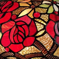 Tiffany Style Table Lamp 24" Tall Stained Glass Floral Roses Decor Nightstand Bedroom Office Handmade Amora Lighting