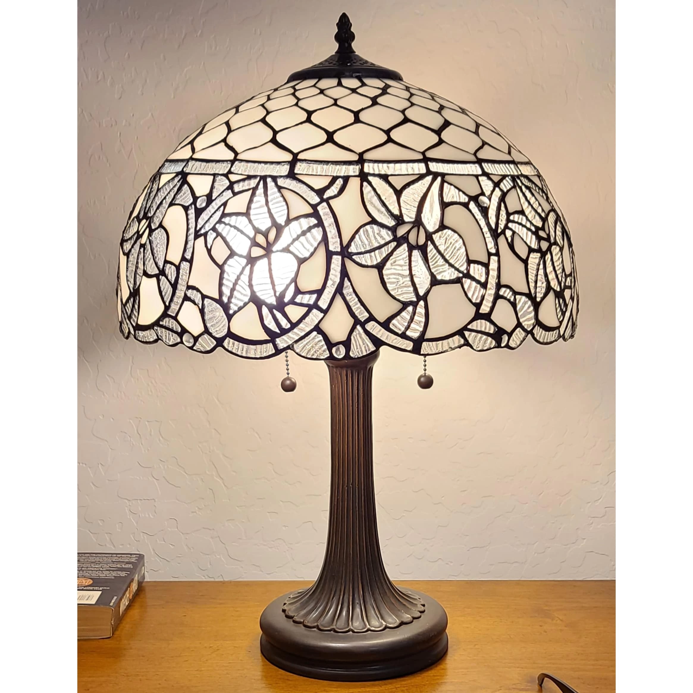 Tiffany Style Table Lamp 24" Tall Stained Glass White Decor Nightstand Bedroom Handmade Gift AM273TL16B Amora Lighting 4 Tiffany Style Table Lamp 24" Tall Stained Glass White Decor Nightstand Bedroom Handmade Gift AM273TL16B Amora Lighting - Image 2