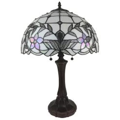 Tiffany Style Table Lamp Jeweled 23" Tall Stained Glass White Night Stand Decor Bedroom Handmade Gift Amora Lighting -Bedroom Furniture Shop Tiffany Style Table Lamp Jeweled 2322 Tall Stained Glass White Night Stand Decor Bedroom Handmade Gift AM331TL16 Amora Lighting 2
