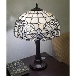 Tiffany Style Table Lamp Jeweled 23" Tall Stained Glass White Night Stand Decor Bedroom Handmade Gift Amora Lighting -Bedroom Furniture Shop Tiffany Style Table Lamp Jeweled 2322 Tall Stained Glass White Night Stand Decor Bedroom Handmade Gift AM331TL16 Amora Lighting 3