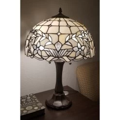 Tiffany Style Table Lamp Jeweled 23" Tall Stained Glass White Night Stand Decor Bedroom Handmade Gift Amora Lighting -Bedroom Furniture Shop Tiffany Style Table Lamp Jeweled 2322 Tall Stained Glass White Night Stand Decor Bedroom Handmade Gift AM331TL16 Amora Lighting 4