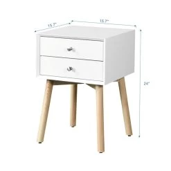 Side Table, Bedside Table With 2 Drawers And Rubber Wood Legs, Mid-Century Modern Storage Cabinet For Bedroom Living Room, White White 14 Side Table, Bedside Table With 2 Drawers And Rubber Wood Legs, Mid-Century Modern Storage Cabinet For Bedroom Living Room, White White -Bedroom Furniture Shop a0cfa0a7410641ffacc4b5c2287d2448