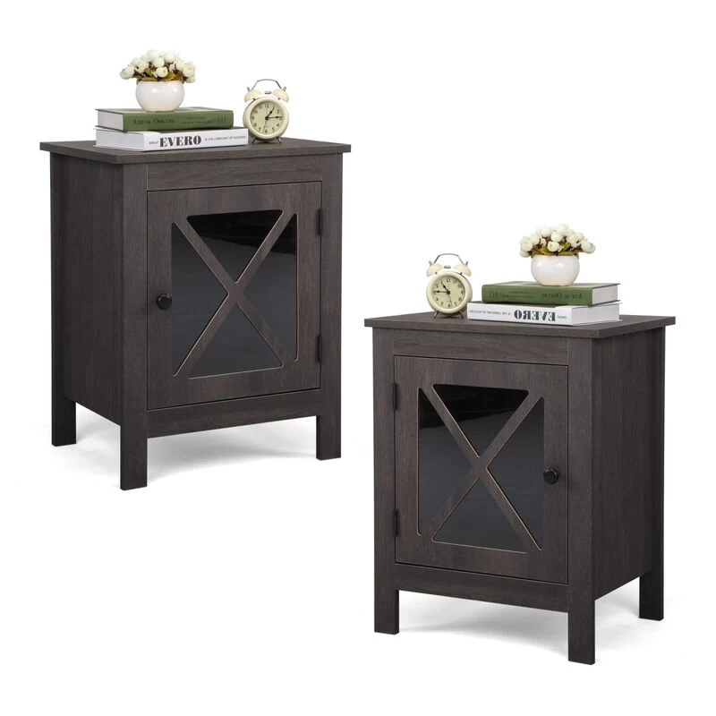 Set Of 2 Nightstand, Bedside Furniture With X-Shaped Door, Bedroom End Table, Deep Gray Dark Gray 4 Set Of 2 Nightstand, Bedside Furniture With X-Shaped Door, Bedroom End Table, Deep Gray Dark Gray - Image 2