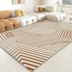 Abstract Faux Cashmere Indoor Area Rug 5' X 8' Living Room Bedroom In White & Brown