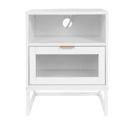 Nightstand With LED Lights / Drawer, White Bedside Table For Bedroom White