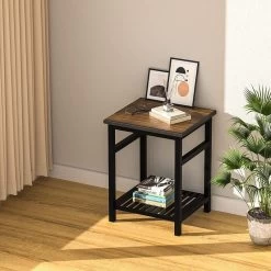 Nightstand, End Table, Bamboo Nightstand Bedside Table, Side Table For Bedroom Living Room Lounge, Space Saving, Easy To Assemble, NS-537 (Baking Paint)