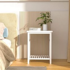 Nightstand, End Table, Bamboo Nightstand Bedside Table, Side Table For Bedroom Living Room Lounge, Space Saving, Easy To Assemble, NS-537 (1 Pack, White) -Bedroom Furniture Shop a82ade8f65d1457fbaa193d05c88283e