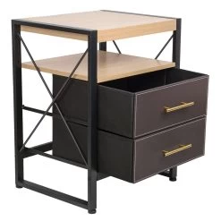 Nightstand With 2 Drawers With Removable Fabric Bins, For Bedroom, Living Room - Sturdy Iron Frame, Wood Top, Gold Pull Handle Black -Bedroom Furniture Shop a90c4813a9074e798e24a5e95992bc23