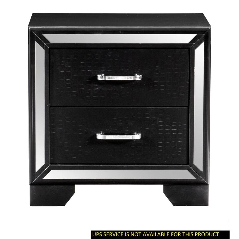 Beautiful Bedroom Furniture 1pc Nightstand With 2x Drawers Textural Panels Chrome Finish Handles Glamorous Style Wooden Furniture 4 Beautiful Bedroom Furniture 1pc Nightstand With 2x Drawers Textural Panels Chrome Finish Handles Glamorous Style Wooden Furniture - Image 2