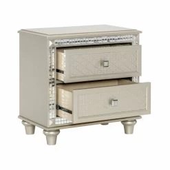 Glamorous Style Bedroom Furniture 1pc Nightstand Of 2x Drawers Champagne Finish Acrylic Crystals Trim Modern Home Furniture Champagne -Bedroom Furniture Shop ab43166c44d54536b46932b64c11f8b6