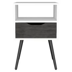 Homezia Modern Smokey Oak And White Bedroom Nightstand