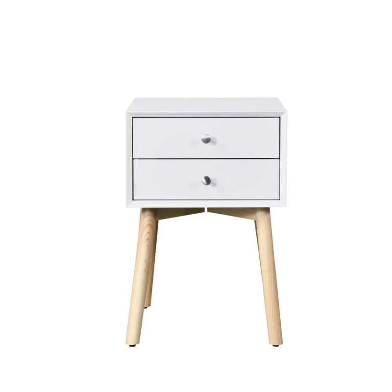 Side Table, Bedside Table With 2 Drawers And Rubber Wood Legs, Mid-Century Modern Storage Cabinet For Bedroom Living Room, White White 6 Side Table, Bedside Table With 2 Drawers And Rubber Wood Legs, Mid-Century Modern Storage Cabinet For Bedroom Living Room, White White - Image 4