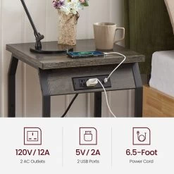 Side Table With Charging Station, Set Of 2 End Tables With USB Ports And Sockets For Living Room And Bedroom Dark Gray -Bedroom Furniture Shop af6c257bebf949ab9295d3e02afb9a95