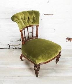 Unknown Antique 19th Century Green Victorian Bedroom Side Chair