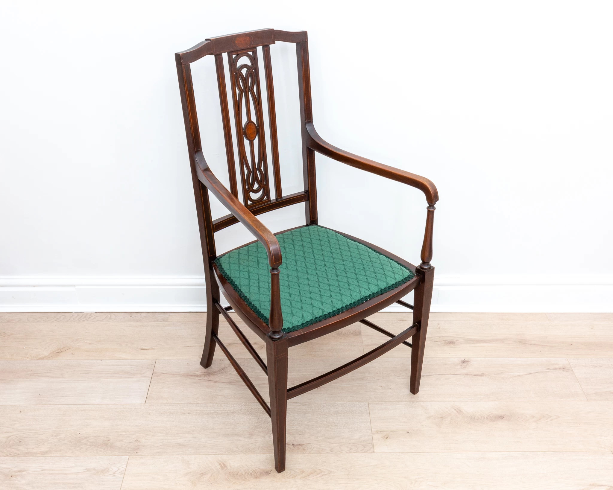 Unknown Art Nouveau Mahogany Inlaid Armchair 1900s Country House Carver Occasional Bedroom Chair 5 Unknown Art Nouveau Mahogany Inlaid Armchair 1900s Country House Carver Occasional Bedroom Chair - Image 3