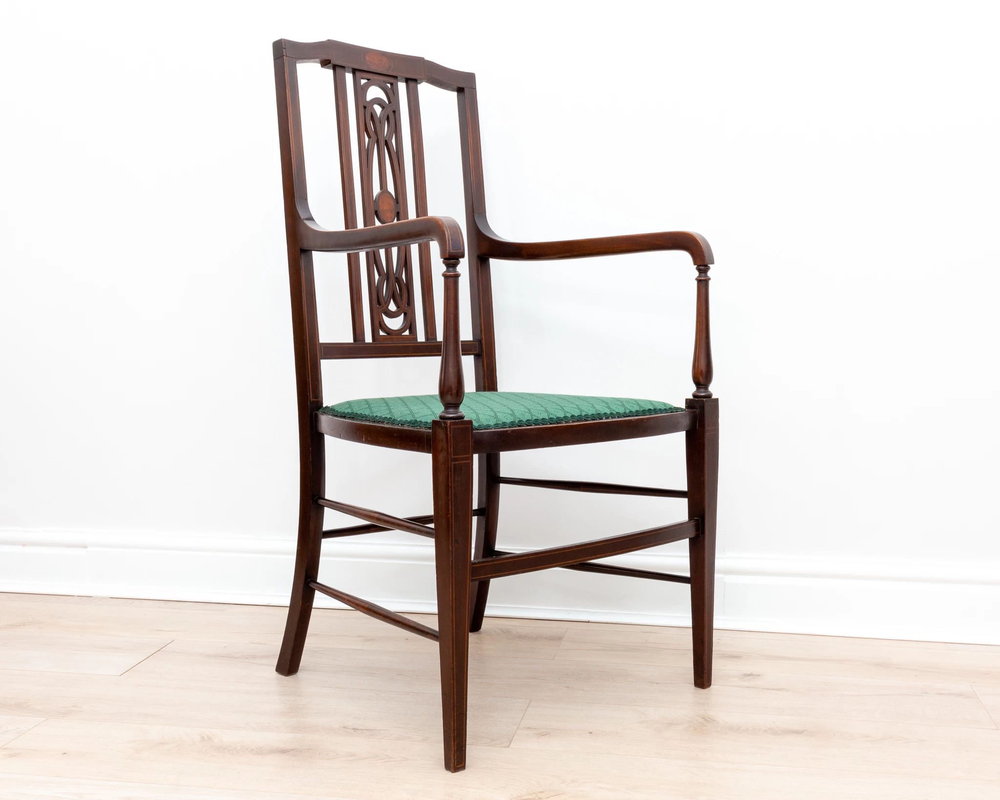 Unknown Art Nouveau Mahogany Inlaid Armchair 1900s Country House Carver Occasional Bedroom Chair 6 Unknown Art Nouveau Mahogany Inlaid Armchair 1900s Country House Carver Occasional Bedroom Chair - Image 4