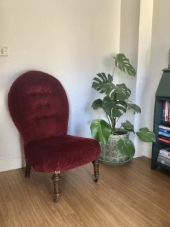 Antique Red Velvet Bedroom Chair On Castors