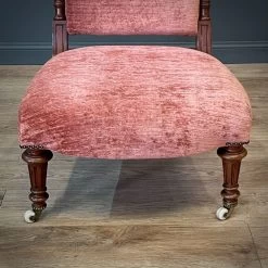 Attractive Antique Victorian Carved Walnut Upholstered Bedroom Chair -Bedroom Furniture Shop attractive antique victorian carved walnut upholstered bedroom chair 0 5