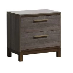 Contemporary 1pc Nightstand Two Tone Gray Bedroom Furniture Nightstand Center Metal Glides Brass Bar Pulls Gray