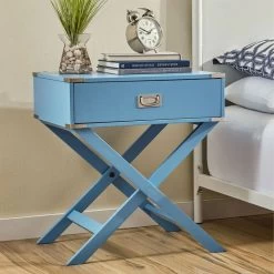 QuikFurn Modern 1-Drawer Bedroom Nightstand End Table In Blue Finish Blue -Bedroom Furniture Shop b454c4a931a24d6fb795a07f4fdbec79