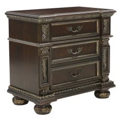 Traditional Design Dark Cherry Finish With Gold Tipping 1pc Nightstand Of 3x Drawers Formal Style Bedroom Furniture -Bedroom Furniture Shop b527092bf82d4f18a79e41cbcd5199d0