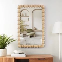 32.1" Boho Large Rectangle Wooden Beads Wall Mirror For Living Room Bedroom In Natural -Bedroom Furniture Shop b55caec9a54db8f5929e46217ea857ca