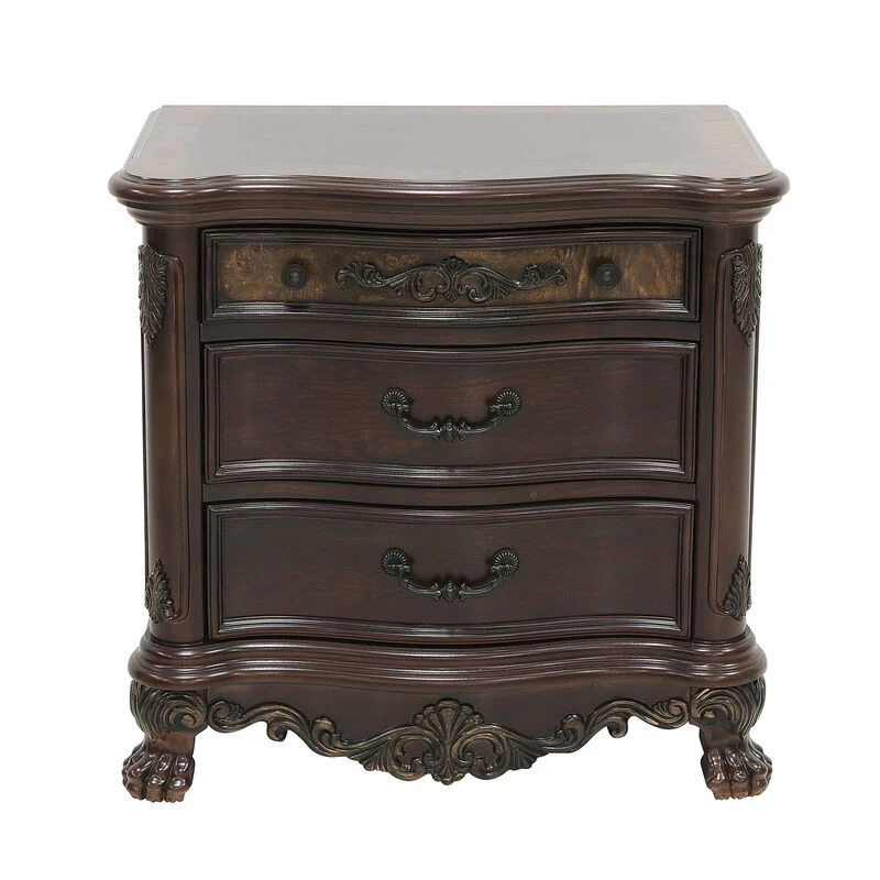 Elegant Style 1pc Nightstand Of 3x Drawers Cherry Finish With Gold Tipping Traditional Formal Bedroom Furniture
