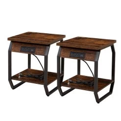 Side Table With Charging Station, Set Of 2 End Tables With USB Ports And Sockets For Living Room And Bedroom Rustic Brown 11 Side Table With Charging Station, Set Of 2 End Tables With USB Ports And Sockets For Living Room And Bedroom Rustic Brown -Bedroom Furniture Shop b7514e9397a84c11bd7b1c98fc6538e1