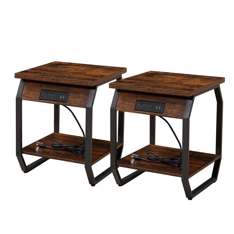 Side Table With Charging Station, Set Of 2 End Tables With USB Ports And Sockets For Living Room And Bedroom Rustic Brown 7 Side Table With Charging Station, Set Of 2 End Tables With USB Ports And Sockets For Living Room And Bedroom Rustic Brown - Image 5