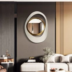 Modern 23.6" Large White & Gold Abstract Geometry Wall Mirror Decor Living Room Bedroom -Bedroom Furniture Shop b898df689ec891d6d4fb6b2b0acf00d0